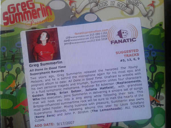 SUMMERLIN, GREG - ALL DONE IN GOOD TIME