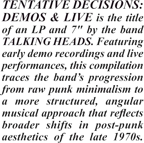 TALKING HEADS - TENTATIVE DECISIONS: DEMOS & LIVE (VINYL)